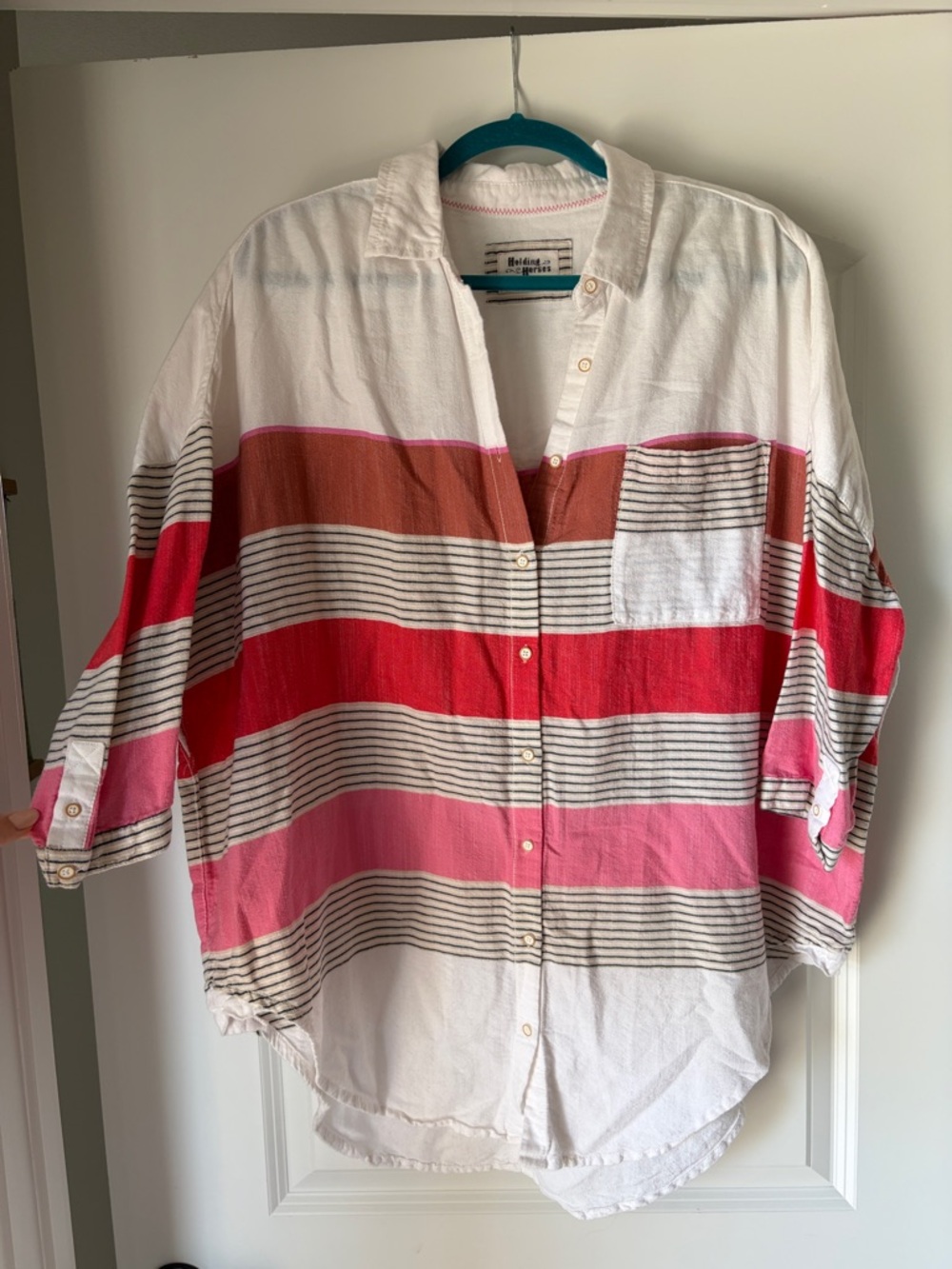 Anthropologie Holding Horses Oversized Button Down Shirt Top Coverup Striped